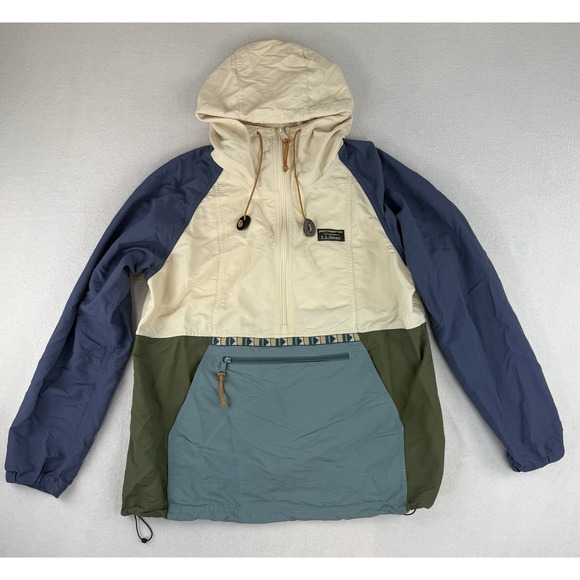 L.L. Bean Jackets & Blazers - L.L. Bean Colorblock Hooded Jacket Women's Medium Regular Beige Blue Green 50531